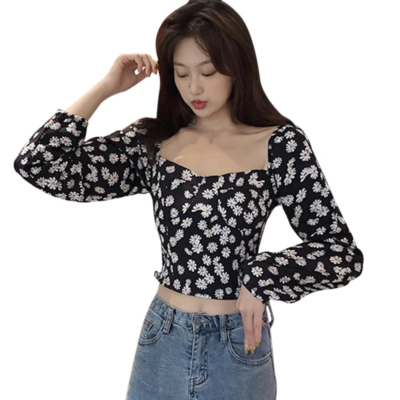 Women's Daisy Print Square Collar Shirt Sexy Sweet Navel Exposed Long Sleeves Chiffon Blouse Tops
Women's Daisy Print Square Collar Shirt Sexy Sweet Navel Exposed Long Sleeves Chiffon Blouse Tops