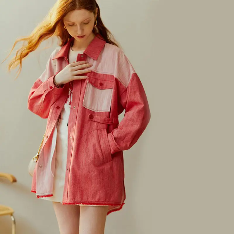 Shirt Women 2021 Spring Autumn New Red Loose Mid-Length Stitching Denim Windbreaker Jacket Female Wild Shirt Tide 86
Shirt Women 2021 Spring Autumn New Red Loose Mid-Length Stitching Denim Windbreaker Jacket Female Wild Shirt Tide 86