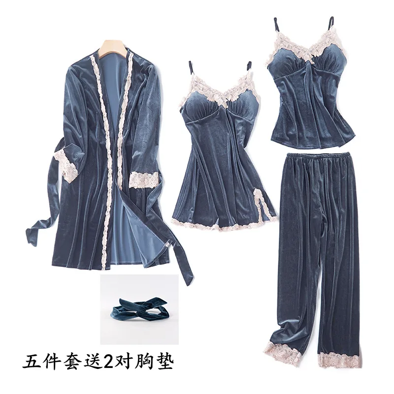 Women's gold velvet pajamas four-piece set five-piece set warm long-sleeved nightgown trousers plus fertilizer plus size home
Women's gold velvet pajamas four-piece set five-piece set warm long-sleeved nightgown trousers plus fertilizer plus size home