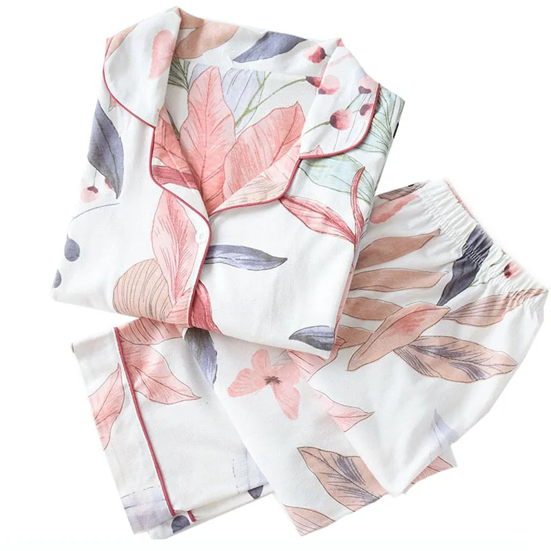 Autumn New Ladies Pajamas Set Floral Printed Full Cotton Fresh Style Sleepwear Set Women Turn-down Collar Female Casual Homewear
Autumn New Ladies Pajamas Set Floral Printed Full Cotton Fresh Style Sleepwear Set Women Turn-down Collar Female Casual Homewear