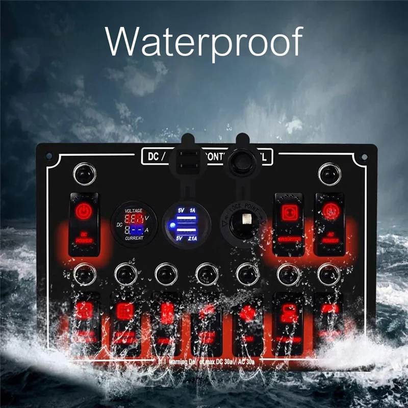 12V 10 Gang Rocker Red Blue Switch Panel Circuit Breaker Universal LED Waterproof Cigaratte Lighter Car Marine Boat#290664
12V 10 Gang Rocker Red Blue Switch Panel Circuit Breaker Universal LED Waterproof Cigaratte Lighter Car Marine Boat#290664