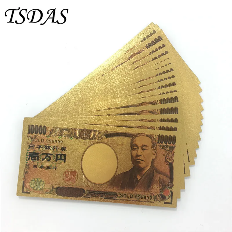 

Souvenir Gift 300pcs/lot Note Gold Paper Money Currency Japan 10000 YEN 24k Pure Gold Plated Banknote for Value Collection
