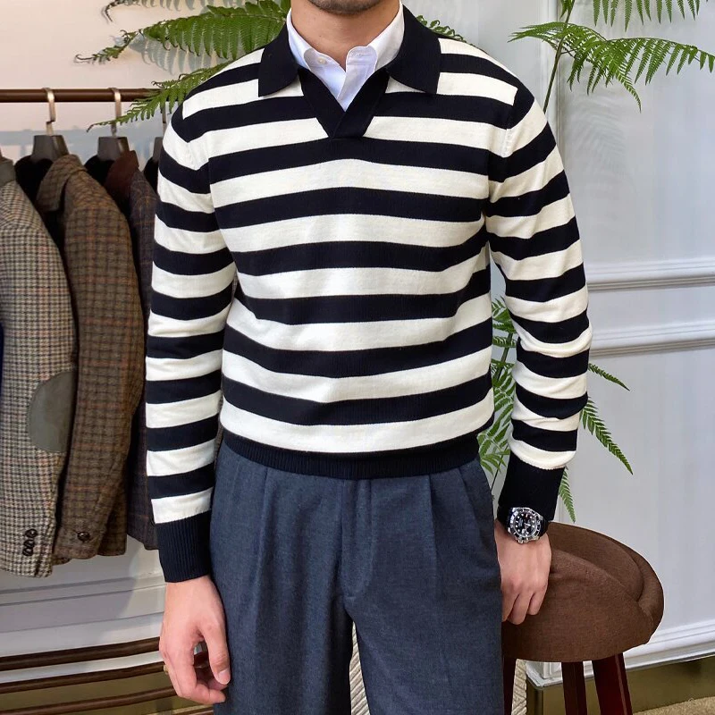 2021 Autumn Fashion Turn-down Collar Pullover Tops Casual Business Mens Long Sleeve Polo Shirt Men Patchwork Striped Polo Shirts
2021 Autumn Fashion Turn-down Collar Pullover Tops Casual Business Mens Long Sleeve Polo Shirt Men Patchwork Striped Polo Shirts