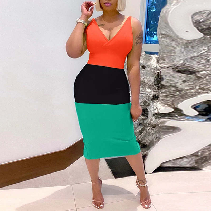 Sleeveless V Neck Slim Midi Dress Casual Color Block Backless Bodycon Summer Dress
Sleeveless V Neck Slim Midi Dress Casual Color Block Backless Bodycon Summer Dress