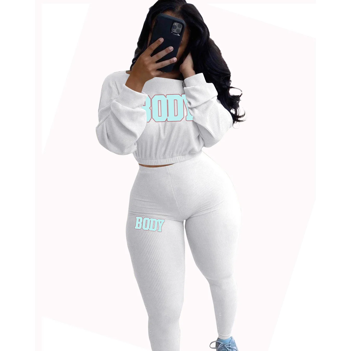 Женский спортивный костюм из двух предметов, эластичный облегающий Топ с длинным рукавом и буквенным принтом + обтягивающие леггинсы 
Женский спортивный костюм из двух предметов, эластичный облегающий Топ с длинным рукавом и буквенным принтом + обтягивающие леггинсы