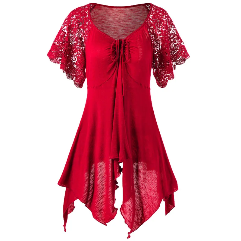 2020 Summer New Boutique Large Size Women's Solid Color Round Neck Sexy Lace Stitching Irregular Temperament Short-sleeved Dress
2020 Summer New Boutique Large Size Women's Solid Color Round Neck Sexy Lace Stitching Irregular Temperament Short-sleeved Dress