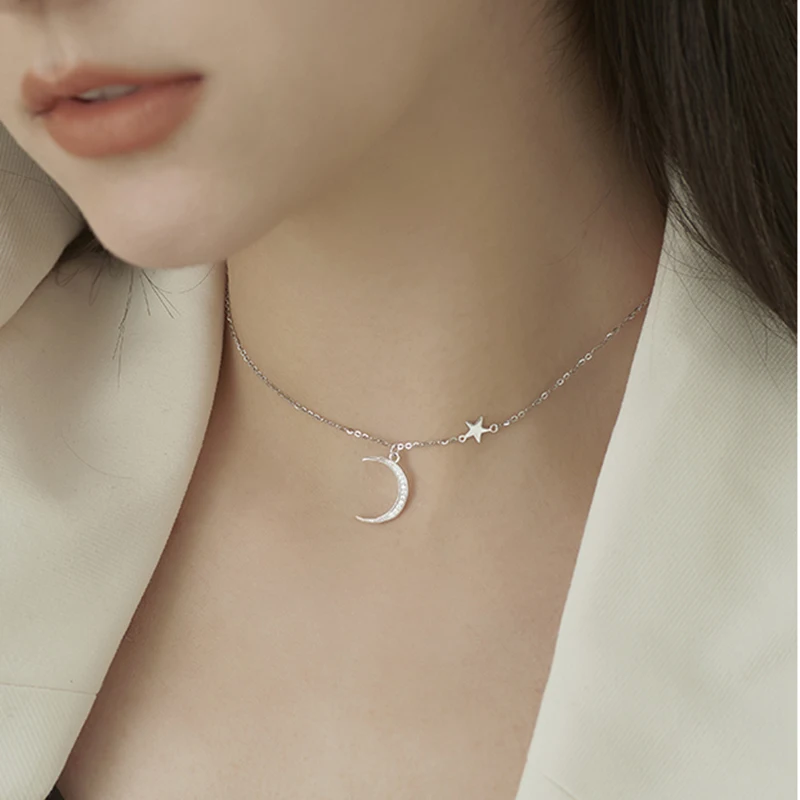 925 Sterling Silver Charm Necklace for Women Trendy Elegant Moon Stars Pendant Handmade Clavicle Chain Bride Jewelry
925 Sterling Silver Charm Necklace for Women Trendy Elegant Moon Stars Pendant Handmade Clavicle Chain Bride Jewelry