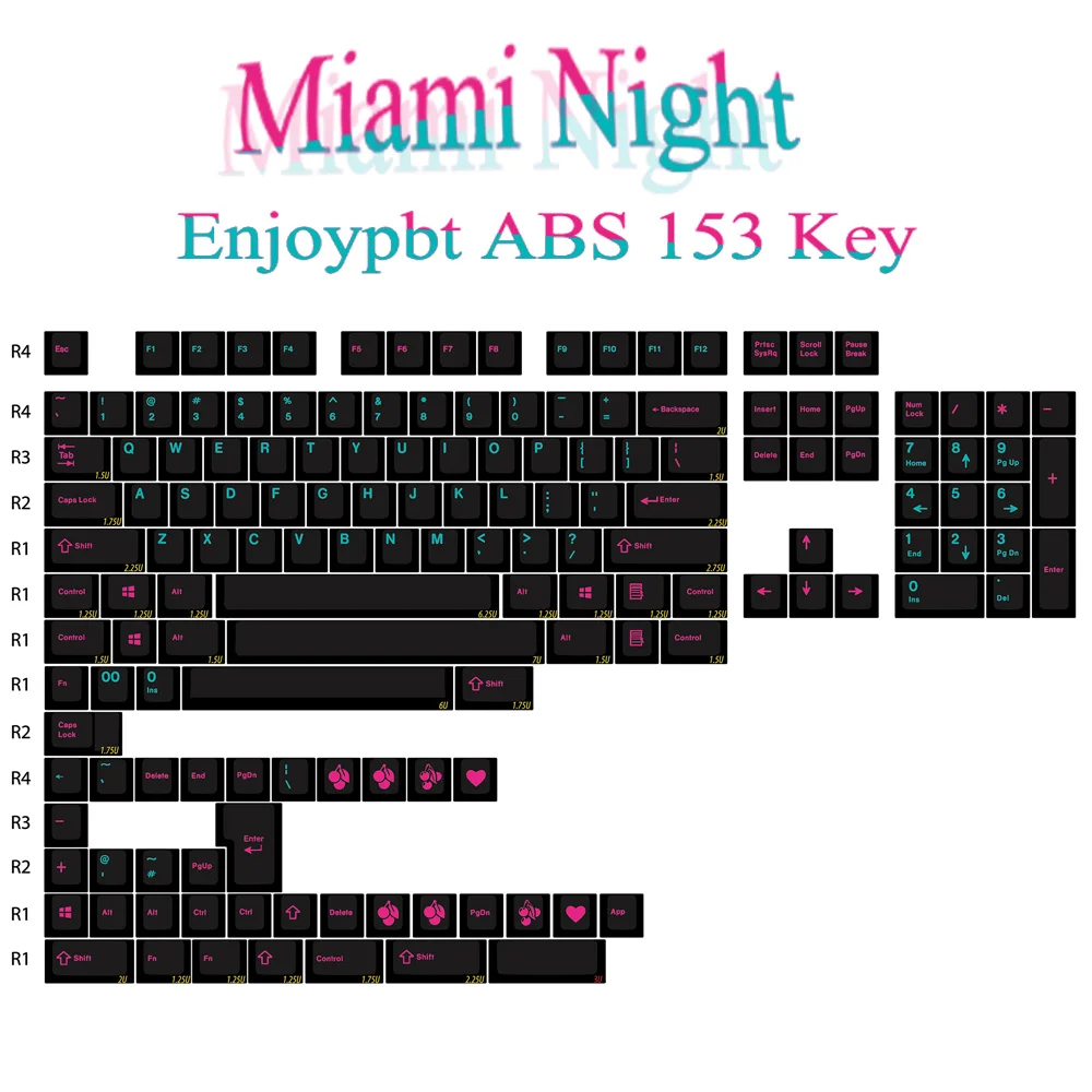 153 Keycaps Enjoypbt Cherry Height ABS Miami Nights Two Color Injection Molding For Mechanical Gaming Keyboard
153 Keycaps Enjoypbt Cherry Height ABS Miami Nights Two Color Injection Molding For Mechanical Gaming Keyboard