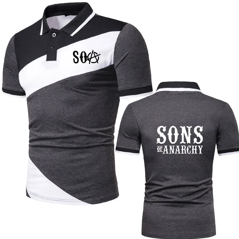 Fashion casual cotton Mens Polo top SOA Sons of anarchy SONS print Men Short-sleeved Patchwork 100% Cotton Breathable Polo Shirt
Fashion casual cotton Mens Polo top SOA Sons of anarchy SONS print Men Short-sleeved Patchwork 100% Cotton Breathable Polo Shirt