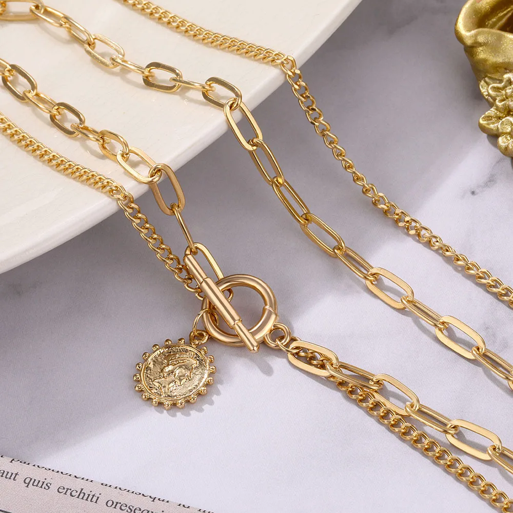 Trendy Carved Portrait Coin Pendant Necklace For Women Punk Gold Color Layered Chain Choker Necklace Jewelry
Trendy Carved Portrait Coin Pendant Necklace For Women Punk Gold Color Layered Chain Choker Necklace Jewelry