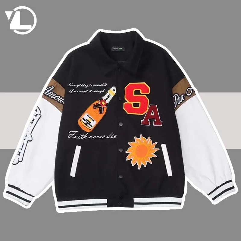 Spring Baseball Jacket Men Letter Skull Embroidery Patchwork Hip Hop Harajuku Bomber Coat Women Street Flocking Varsity Jackets
Spring Baseball Jacket Men Letter Skull Embroidery Patchwork Hip Hop Harajuku Bomber Coat Women Street Flocking Varsity Jackets