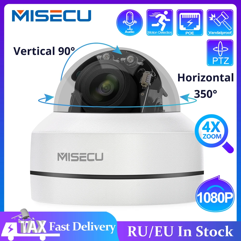 

MISECU H.265 1080P PTZ IP Camera 4X Zoom Mini Speed Dome Metal Outdoor Waterproof 2MP POE CCTV Security Onvif P2P IR 40M Camera