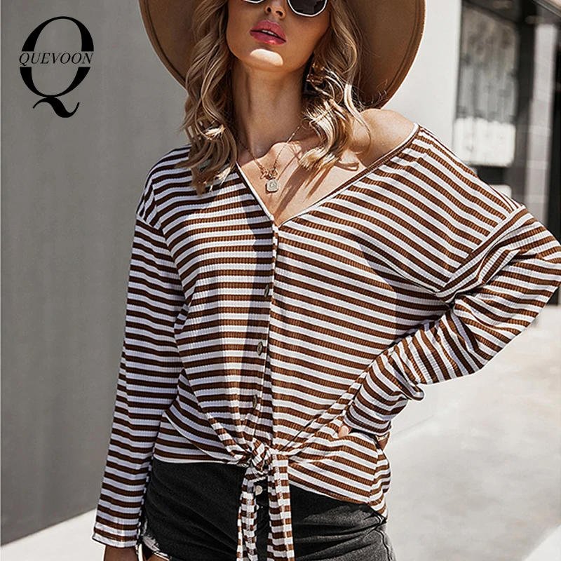 QUEVOON Casual Striped Button Breasted Long Sleeve V-Neck T-shirts for Women Sporty Colorblocking T Shirt Fall Spring 2021 New
QUEVOON Casual Striped Button Breasted Long Sleeve V-Neck T-shirts for Women Sporty Colorblocking T Shirt Fall Spring 2021 New