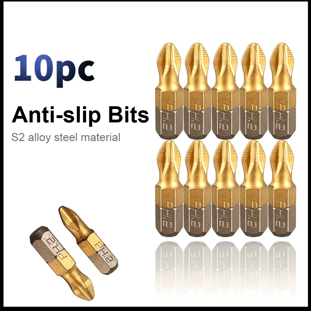 10pcs Magnetic Phillips Screwdriver Bits Titanium Coated Anti Slip 1/4" Hex Shank PH2 Electric Screwdriver Bits Hand Tools 25mm
10pcs Magnetic Phillips Screwdriver Bits Titanium Coated Anti Slip 1/4" Hex Shank PH2 Electric Screwdriver Bits Hand Tools 25mm