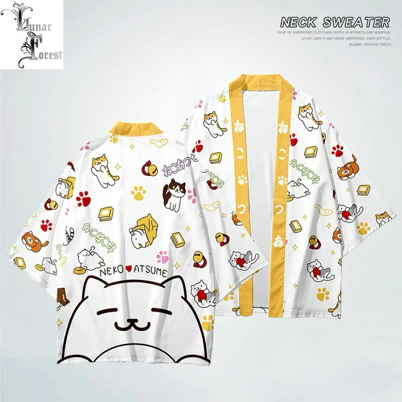 Kawaii Neko Atsume Cardigan Japanese Kimono Haori Yukata Cosplay Women/Men kimono Summer Shirt Short Sleeve Streetwear Loose
Kawaii Neko Atsume Cardigan Japanese Kimono Haori Yukata Cosplay Women/Men kimono Summer Shirt Short Sleeve Streetwear Loose