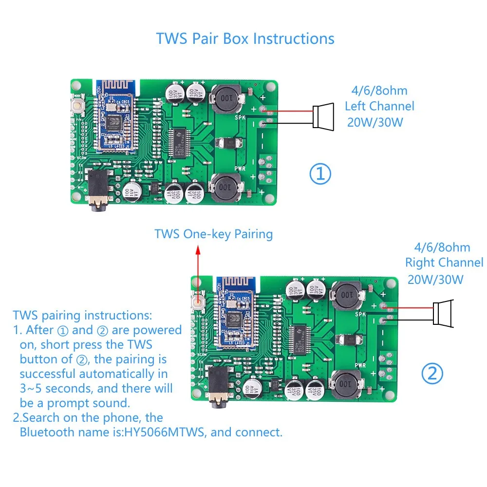 TWS Paired Mono 20W/30W Audio Stereo Wireless Bluetooth 5.0 Power Amplifier Board Support Serial Port Renamed AUX Input
TWS Paired Mono 20W/30W Audio Stereo Wireless Bluetooth 5.0 Power Amplifier Board Support Serial Port Renamed AUX Input