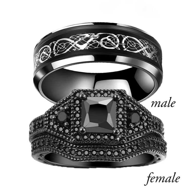 Carofeez Fashion Couple Rings Dragon Pattern Stainless Steel Men Ring Luxury Black Zircon Rings Set Wedding Band Engagement Gift
Carofeez Fashion Couple Rings Dragon Pattern Stainless Steel Men Ring Luxury Black Zircon Rings Set Wedding Band Engagement Gift