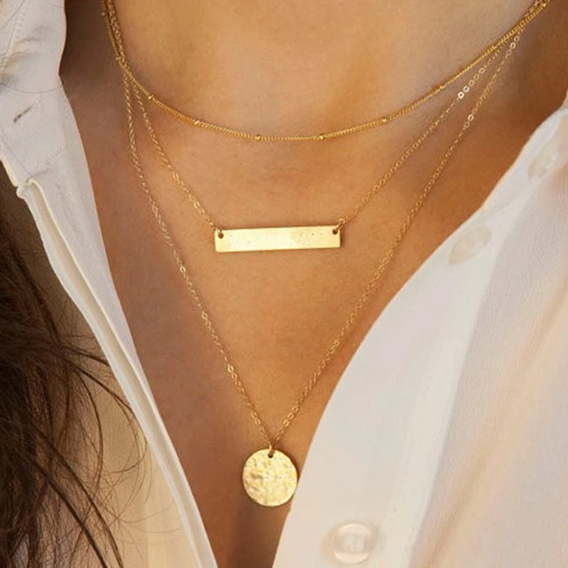 Simple Round Sequin Metal Stick Clavicle Necklace Pendant Gold Color Multilayer Chain Choker Necklaces for Women Fashion Jewelry
Simple Round Sequin Metal Stick Clavicle Necklace Pendant Gold Color Multilayer Chain Choker Necklaces for Women Fashion Jewelry