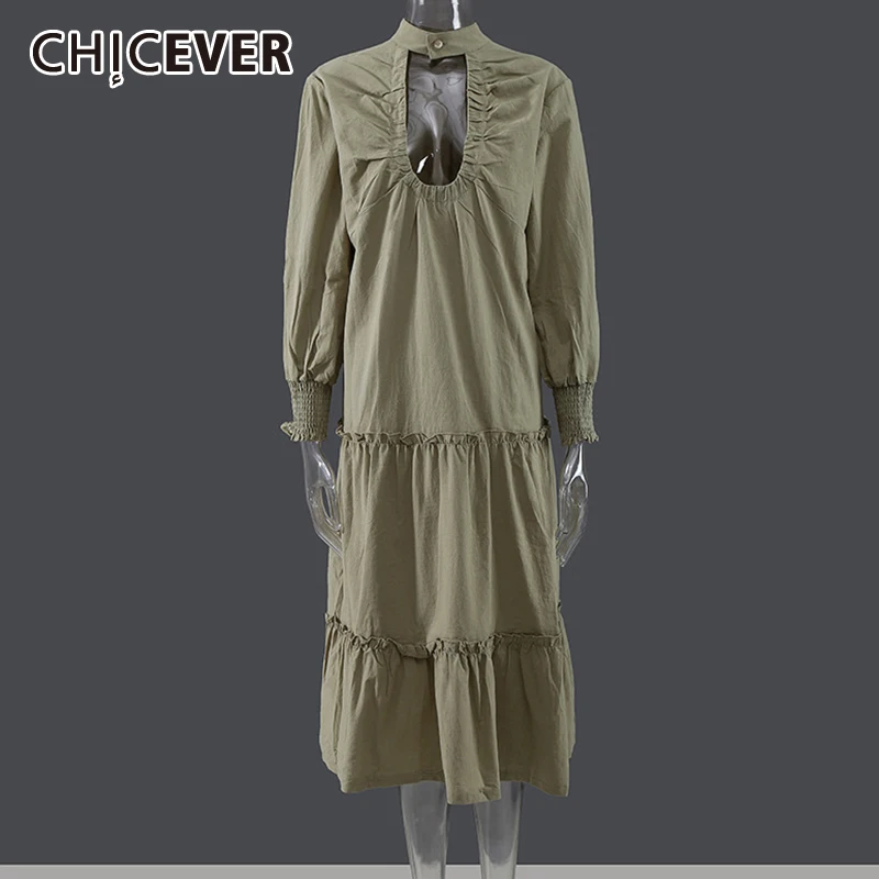 CHICEVER Cut Out Dress For Women Stand Collar Long Sleeve Patchwork Fold Pleated Solid Dresses Female Korean Fashion Clothing
CHICEVER Cut Out Dress For Women Stand Collar Long Sleeve Patchwork Fold Pleated Solid Dresses Female Korean Fashion Clothing