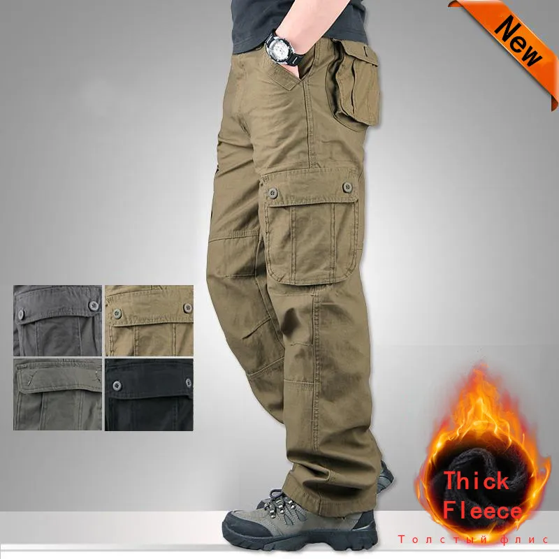 Winter Thick Fleece Casual Pants Men Cotton Military Baggy Multi Pockets Cargo Pants Double Layer Thick Velvet Thermal Trousers
Winter Thick Fleece Casual Pants Men Cotton Military Baggy Multi Pockets Cargo Pants Double Layer Thick Velvet Thermal Trousers