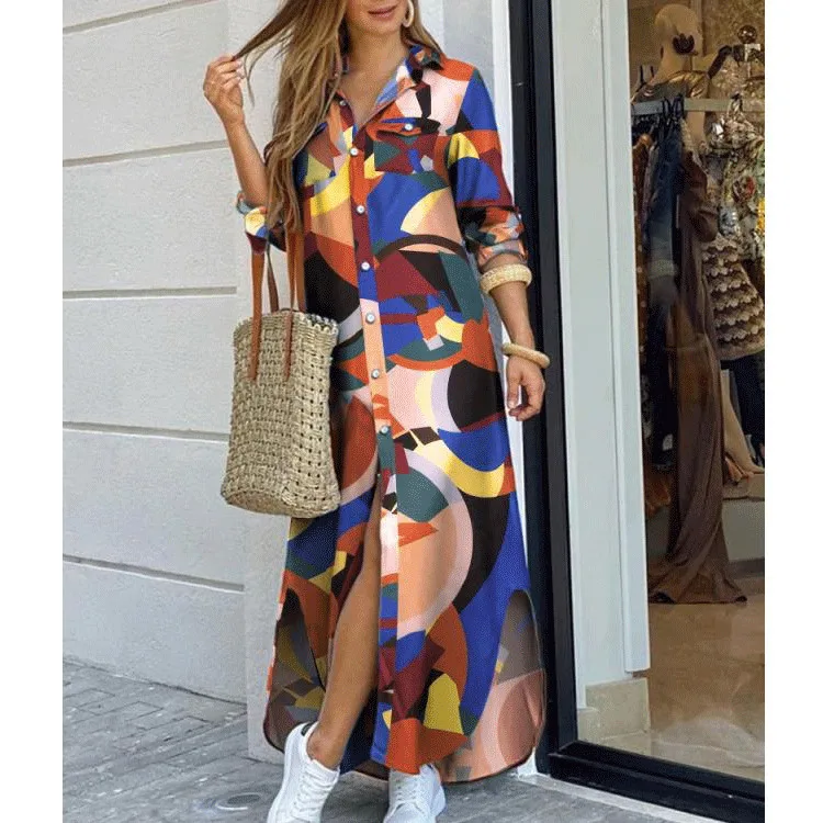 Autumn Long Dress Long Sleeve Shirt Dress Women Denim Long Dresses Pocket Button Shirt Print Dress Casual Loose Dresses gift 90
Autumn Long Dress Long Sleeve Shirt Dress Women Denim Long Dresses Pocket Button Shirt Print Dress Casual Loose Dresses gift 90