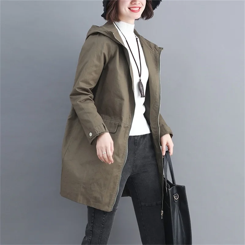 Hooded Windbreaker Female 2021 Spring Autumn New Korean Long-sleeved Plus size Loose Outwear Solid Casual Women's Trench Coats
Hooded Windbreaker Female 2021 Spring Autumn New Korean Long-sleeved Plus size Loose Outwear Solid Casual Women's Trench Coats