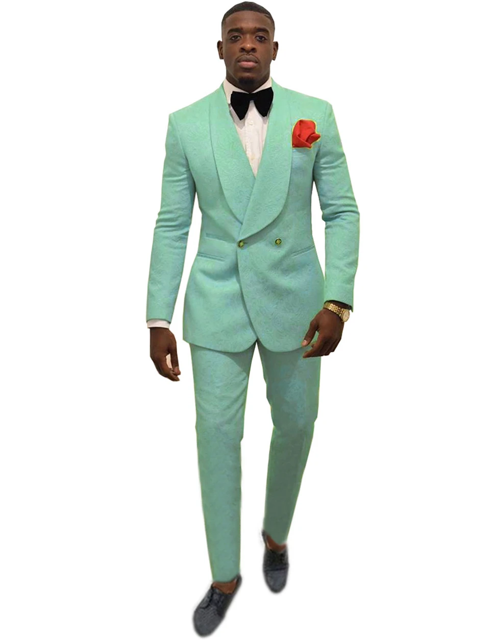 Мятно-зеленый облегающий мужской костюм для двубортного свадебного смокинга