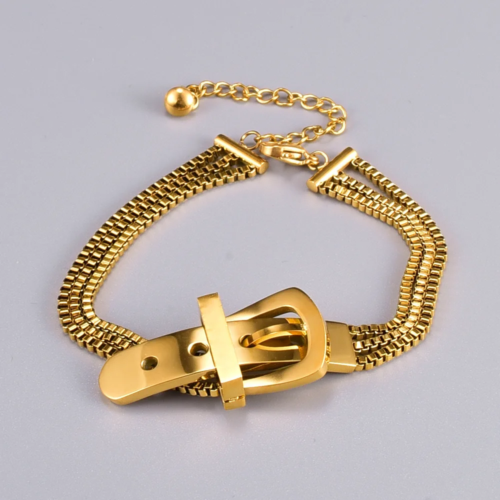 Fashion Stainless Steel Belt Shape Charm Gold Bangle Bracelets For Women Punk Layered Bracelet Jewelry
Fashion Stainless Steel Belt Shape Charm Gold Bangle Bracelets For Women Punk Layered Bracelet Jewelry