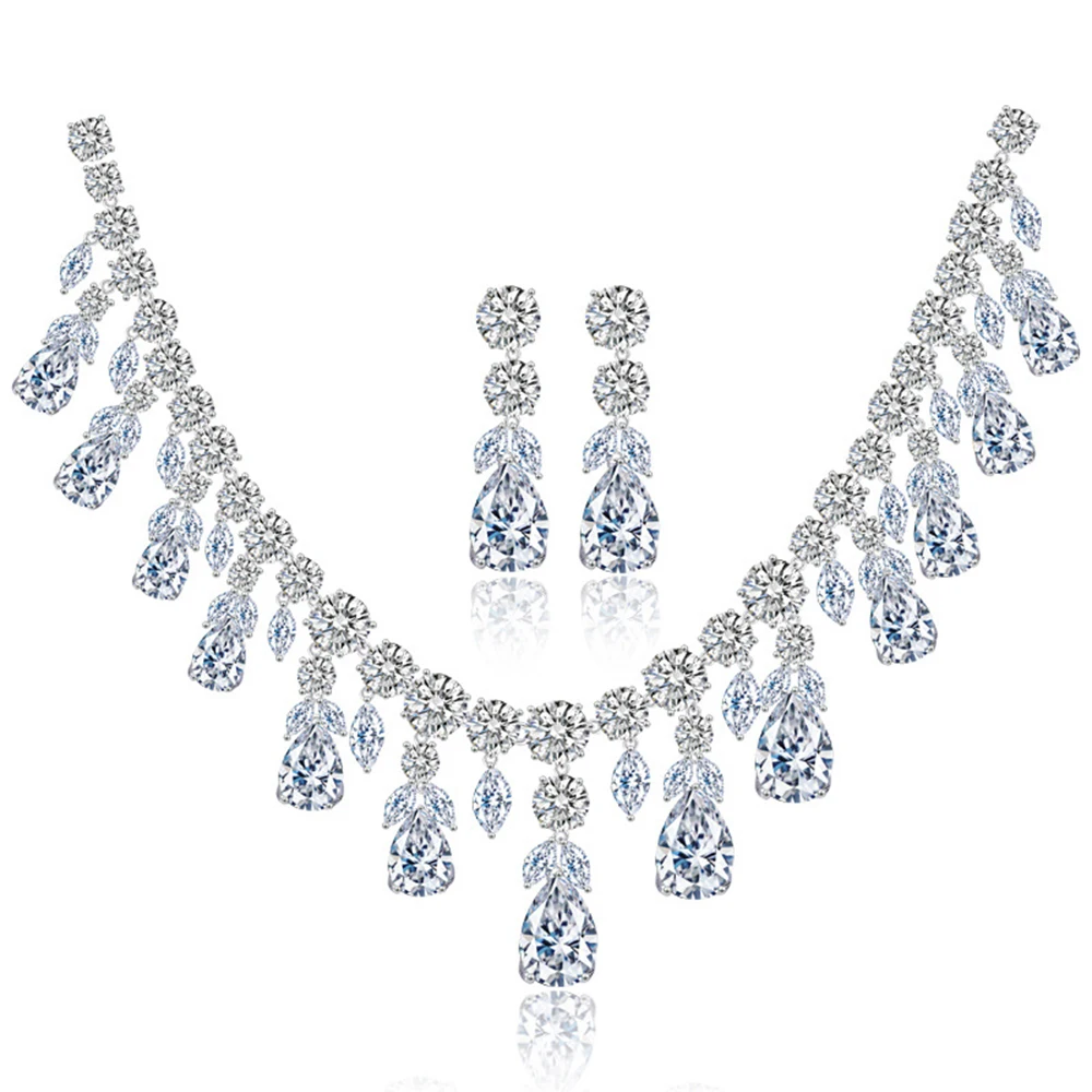 Necklace and Earring Set Bridal Zircon Chain Set Wedding Dress Toast Dress Dinner Accessories Gift Women's