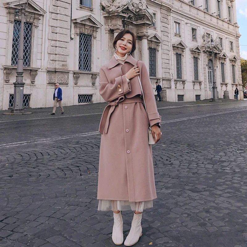 2020 New Women's Woolen Coat For Women Elegant Pink Long Sleeve Chic Outwear Ladies Autumn Winter Long Wool Jacket With Belt
2020 New Women's Woolen Coat For Women Elegant Pink Long Sleeve Chic Outwear Ladies Autumn Winter Long Wool Jacket With Belt