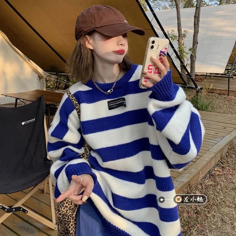 Korean Style Striped Color-blocking Women's Sweater Autumn Winter Fashion Loose Long-sleeve Round Neck Knitted Pullover Women
Korean Style Striped Color-blocking Women's Sweater Autumn Winter Fashion Loose Long-sleeve Round Neck Knitted Pullover Women