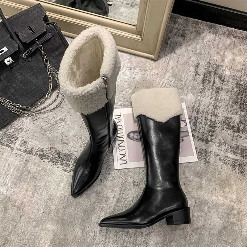 ANNYMOLI Genuine Leather Thick Heels Long Boots Women Pointed Toe Zip Knee High Boots Shoes High Heel Warm Lady Boots Winter 40
ANNYMOLI Genuine Leather Thick Heels Long Boots Women Pointed Toe Zip Knee High Boots Shoes High Heel Warm Lady Boots Winter 40
