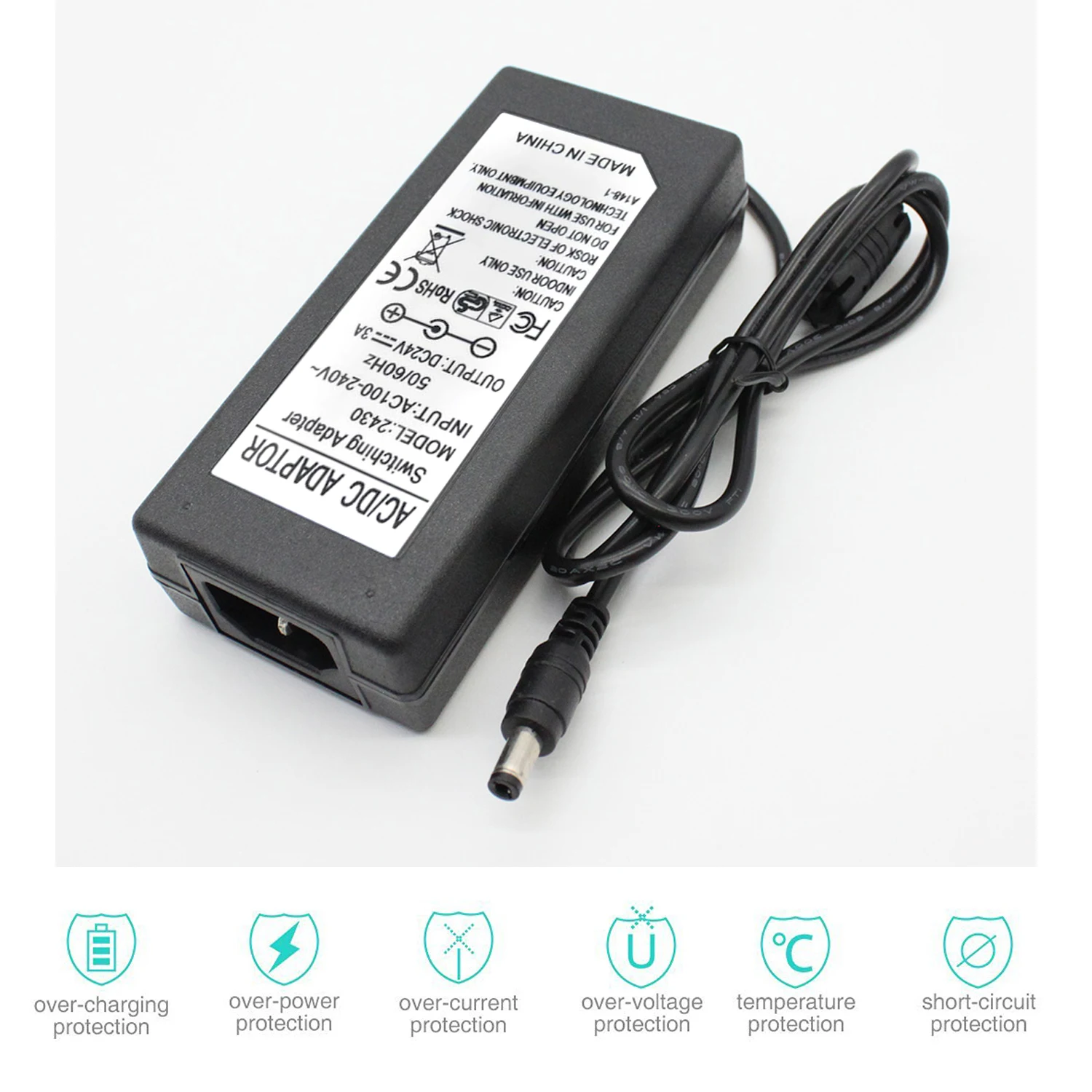 DC 24V 3A Power Supply US/EU/UK/AU Plug Use For Led Strip/Wireless Router/ADSL Cats/HUB/Switches/Security Cameras /Audio/Video 
DC 24V 3A Power Supply US/EU/UK/AU Plug Use For Led Strip/Wireless Router/ADSL Cats/HUB/Switches/Security Cameras /Audio/Video
