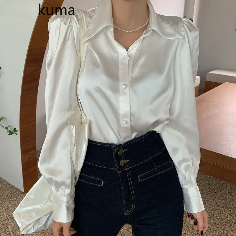 Causal Satin Blouse Shirt Autumn Elegant Puff Long Sleeve Women Top Korean 2021 New Solid Turn-down Collar Blusas
Causal Satin Blouse Shirt Autumn Elegant Puff Long Sleeve Women Top Korean 2021 New Solid Turn-down Collar Blusas