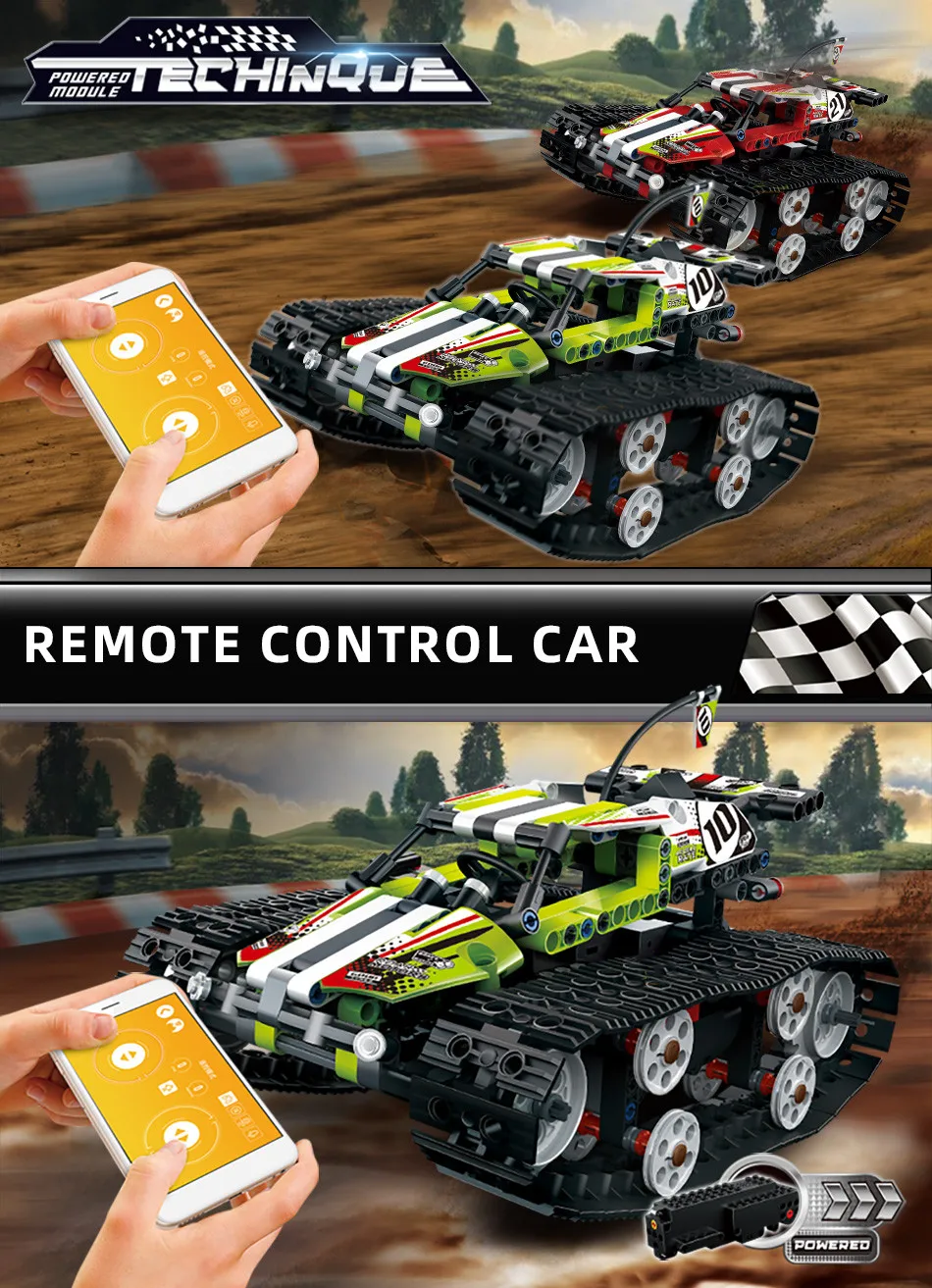 410pcs APP Remote Control Crawler Car Building Blocks Technic Creator RC Tracked Truck Motor Power Bricks Children Toys
410pcs APP Remote Control Crawler Car Building Blocks Technic Creator RC Tracked Truck Motor Power Bricks Children Toys