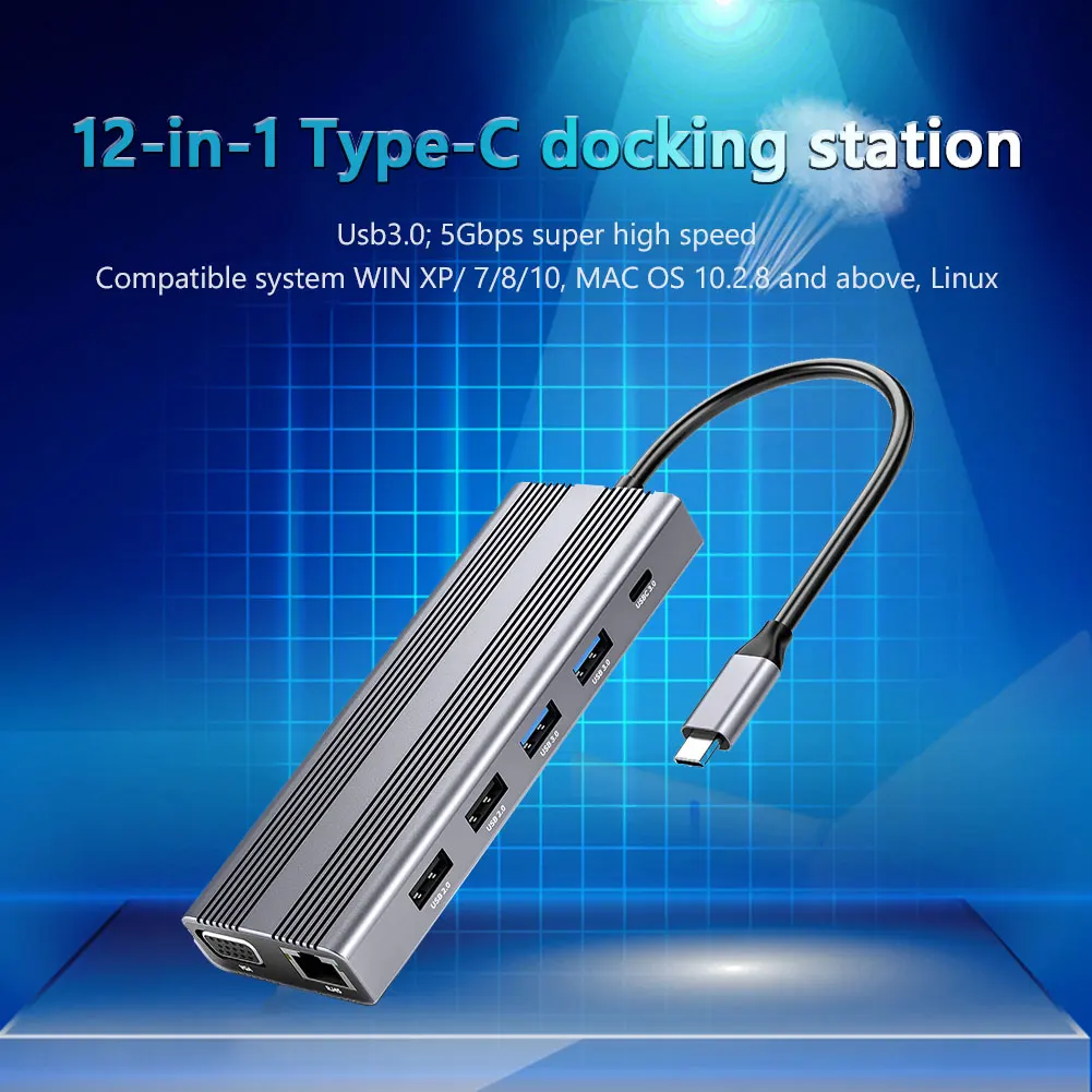 12 in 1 USB C Hub Compatible VGA PD RJ45 3.5mm Card Reader USB Expander Plug Play Computer Accessories with USB 3.0 2.0
12 in 1 USB C Hub Compatible VGA PD RJ45 3.5mm Card Reader USB Expander Plug Play Computer Accessories with USB 3.0 2.0