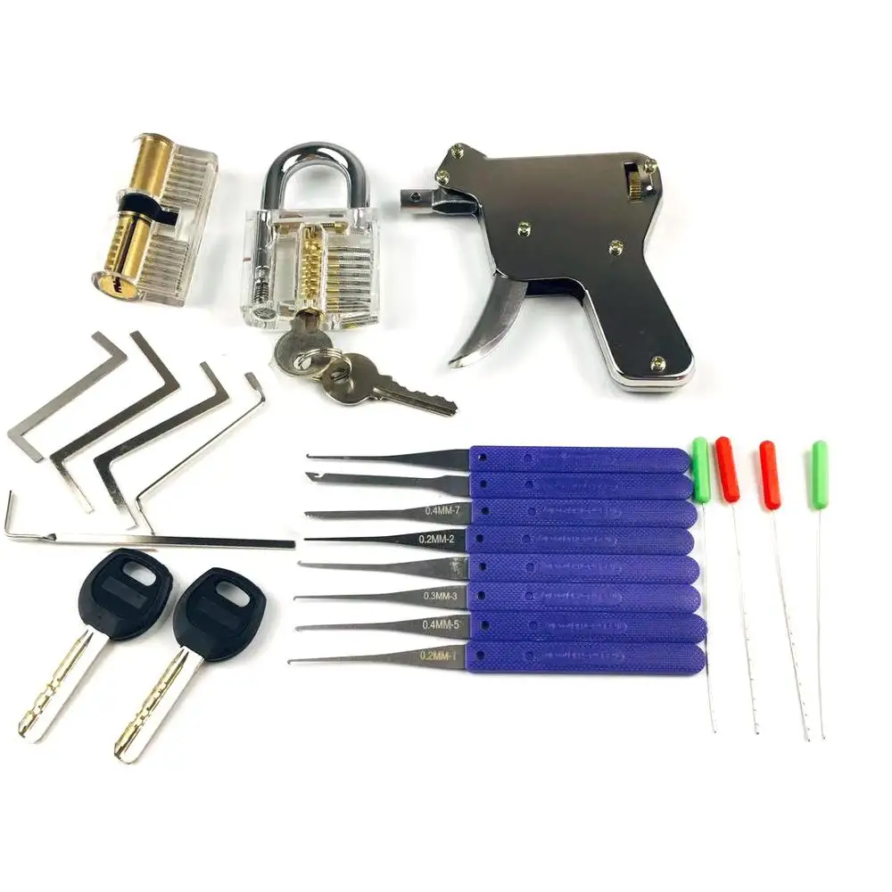 New Locksmith Tools,Lock Gun with Transparent Practice Locks Broken Key Extractor Pick Tool ,Great Lock Pick Practice Set
New Locksmith Tools,Lock Gun with Transparent Practice Locks Broken Key Extractor Pick Tool ,Great Lock Pick Practice Set