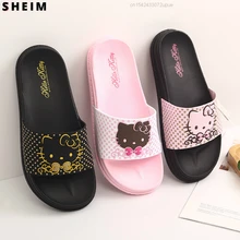 Sanrio Hello Kitty Slippers Shoes Summer Women Cute KT Cat Fashion Y2k Girls Flat Slides Flip Flops Thicken Female Home Sandals