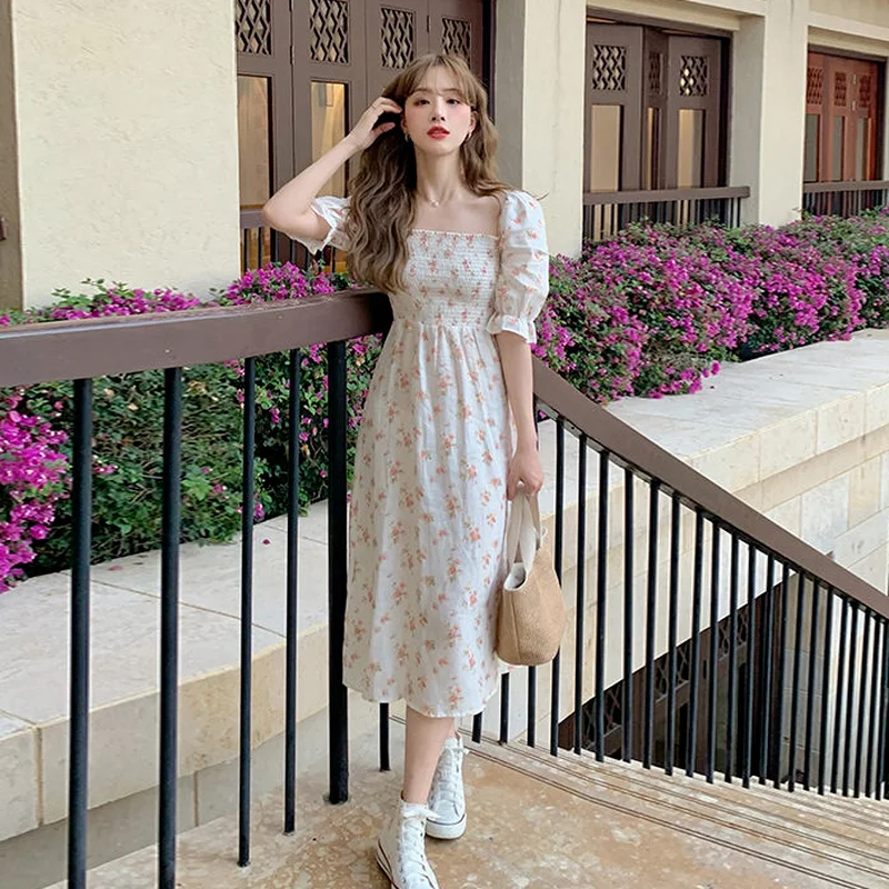Dress Women Floral Sweet Folds High Slit Sexy Short Lantern Sleeve Stylish Female Sundress Cute Girl Korean Style Fairy Elegant
Dress Women Floral Sweet Folds High Slit Sexy Short Lantern Sleeve Stylish Female Sundress Cute Girl Korean Style Fairy Elegant