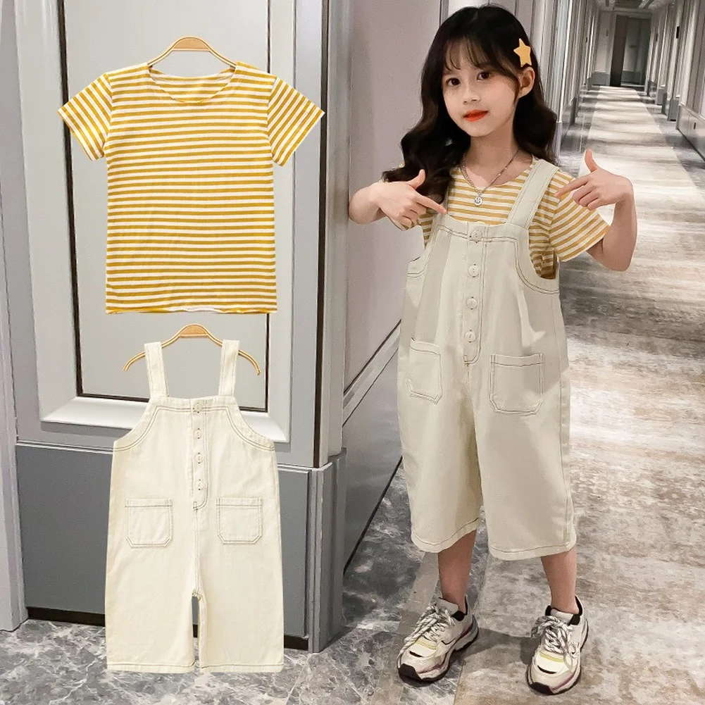 Girls 2021 Summer Fashion Striped short sleeves T-Shirt + Solid Color Strap Wide-Leg Pants Casual Two-Piece Suit 4 5 6 7 8 9 Y
Girls 2021 Summer Fashion Striped short sleeves T-Shirt + Solid Color Strap Wide-Leg Pants Casual Two-Piece Suit 4 5 6 7 8 9 Y