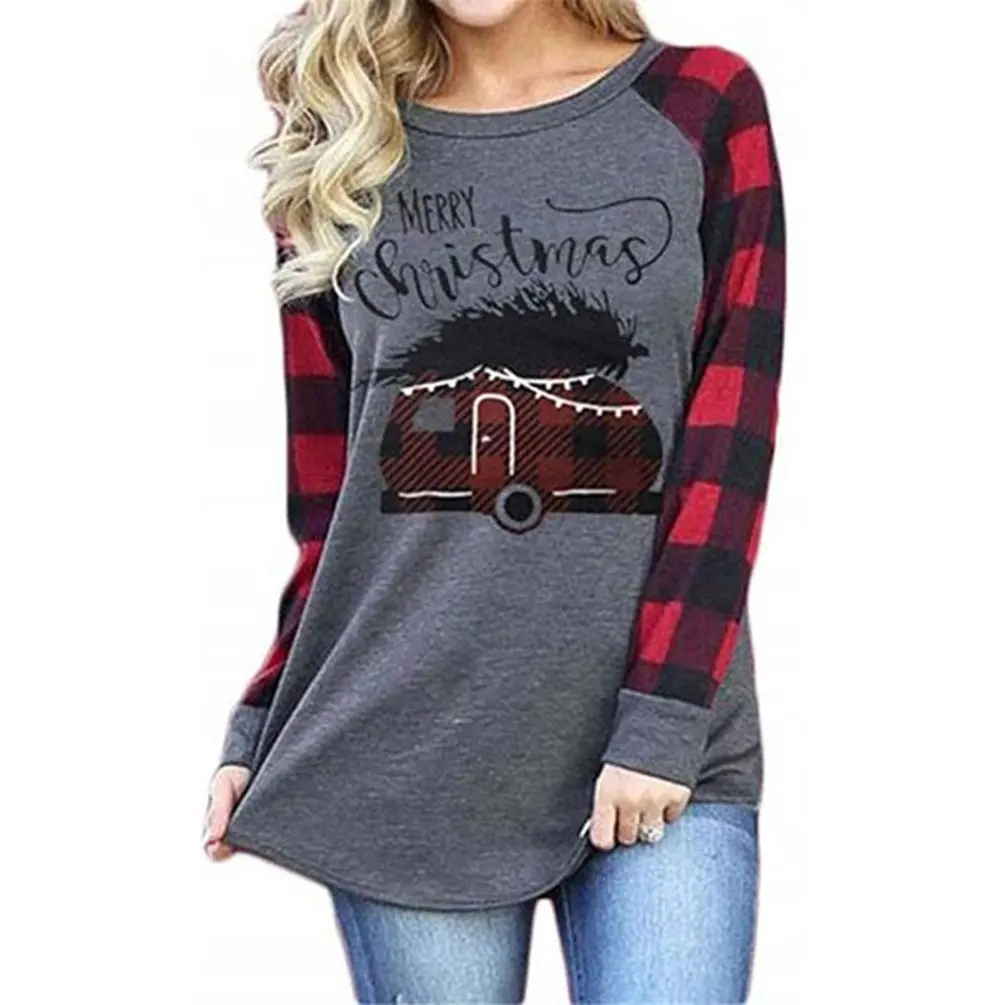 Long-sleeve T-shirt Women Crew Neck Long Sleeve Car Tree Plaid Top Casual Blouses Girl Basic T-shirts Casual Top
Long-sleeve T-shirt Women Crew Neck Long Sleeve Car Tree Plaid Top Casual Blouses Girl Basic T-shirts Casual Top