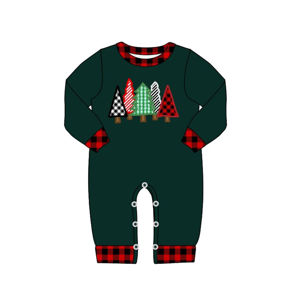 Autumn Clothes Boy Red Plaid Cuffs Dark Green Long Sleeves Five Christmas Trees Embroidered Pattern Toddler Romper
Autumn Clothes Boy Red Plaid Cuffs Dark Green Long Sleeves Five Christmas Trees Embroidered Pattern Toddler Romper