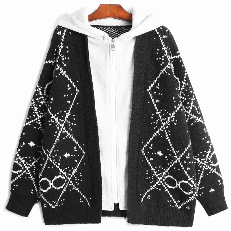 ZCSMLL Black Big Size Knitting Cardigan Sweater Loose Fit Hooded Long Sleeve Women New Fashion Tide Autumn Winter 2021
ZCSMLL Black Big Size Knitting Cardigan Sweater Loose Fit Hooded Long Sleeve Women New Fashion Tide Autumn Winter 2021