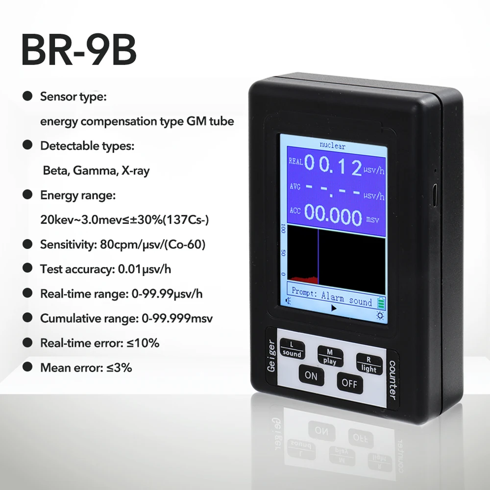 BR-9B Handheld Portable Digital Display Nuclear Radiation Detector Geiger Counter Semi-functional Type Dosimeter Marble Tester
BR-9B Handheld Portable Digital Display Nuclear Radiation Detector Geiger Counter Semi-functional Type Dosimeter Marble Tester
