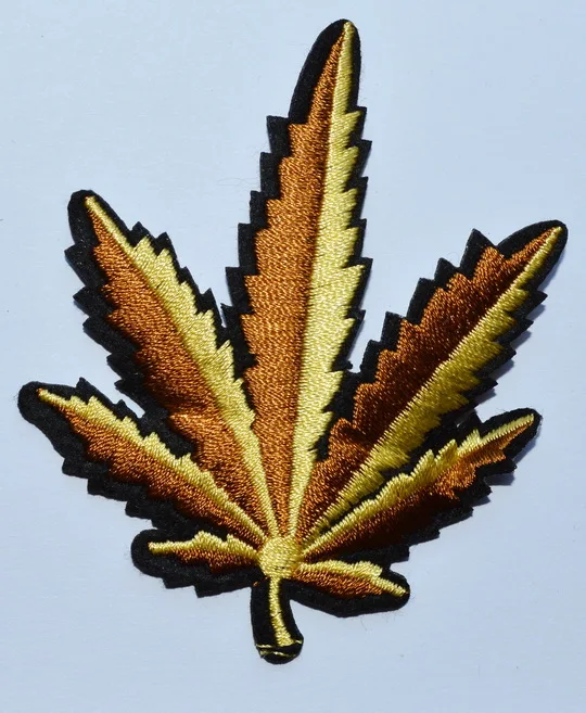

(5 pcs) Light Golden Pot leaf tobacco boho hippie retro applique iron on patch ( about 7 * 8.5 cm)