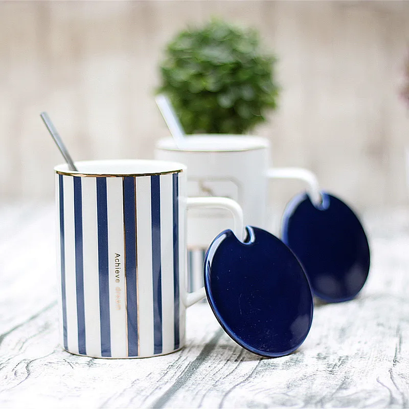 Fashionable ceramic Milk Tea Cup European style striped drinking cup with cover
Fashionable ceramic Milk Tea Cup European style striped drinking cup with cover