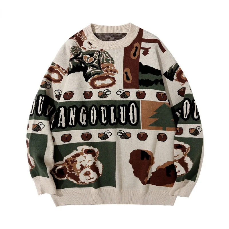 2021 Harajuku Streetwear Sweaters Knitted Cartoon Bear Jumpers Sweater Hip Hop Casual Loose Knitwear Loose Fashion Tops
2021 Harajuku Streetwear Sweaters Knitted Cartoon Bear Jumpers Sweater Hip Hop Casual Loose Knitwear Loose Fashion Tops