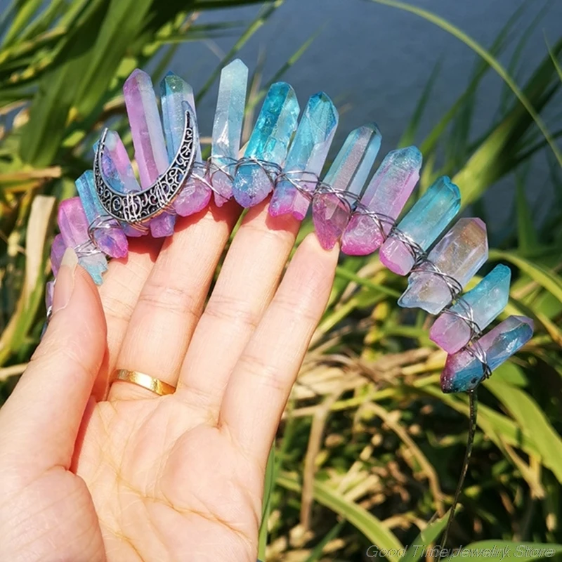 Romantic Colorful Jewelry Tiara Crown Rainbow Raw Quartz Crystal Headband Ethnic Antique Crescent Moon Metal Hair Hoop A28 21
Romantic Colorful Jewelry Tiara Crown Rainbow Raw Quartz Crystal Headband Ethnic Antique Crescent Moon Metal Hair Hoop A28 21