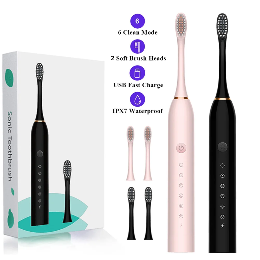 Electric Tooth Brush Sonic Toothbrush Teeth Cleaning Waterproof USB Rechargeable Toothbrushes with 2pcs Replacement Brush Head
Electric Tooth Brush Sonic Toothbrush Teeth Cleaning Waterproof USB Rechargeable Toothbrushes with 2pcs Replacement Brush Head