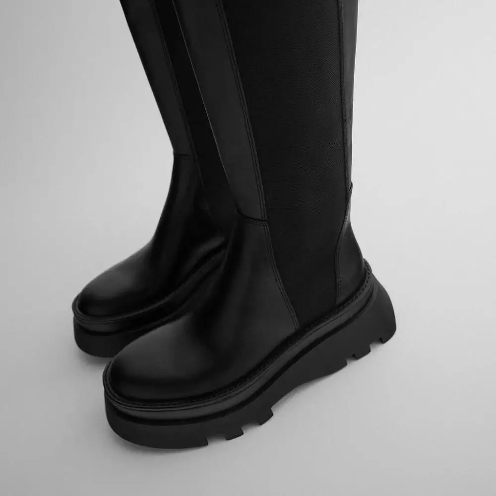 DTM Autumn And Winter New Women's Shoes Thick Sole Black Groove ZA Shoes Knee High Boots Cigarette Boots Flat Bottomed Boots
DTM Autumn And Winter New Women's Shoes Thick Sole Black Groove ZA Shoes Knee High Boots Cigarette Boots Flat Bottomed Boots